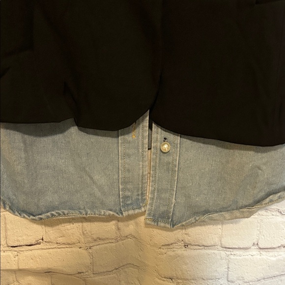 Women's Black and Blue Blazer with Denim Accents - Picture 6 of 8